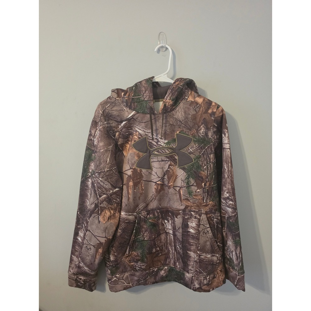 Under Armour Hoodie Men Small Brown Camo Hunting Fleece RealTree Xtra Sweatshirt